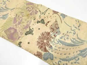 アンティーク　鳳凰に菊・巻物模様織り出し名古屋帯（材料）